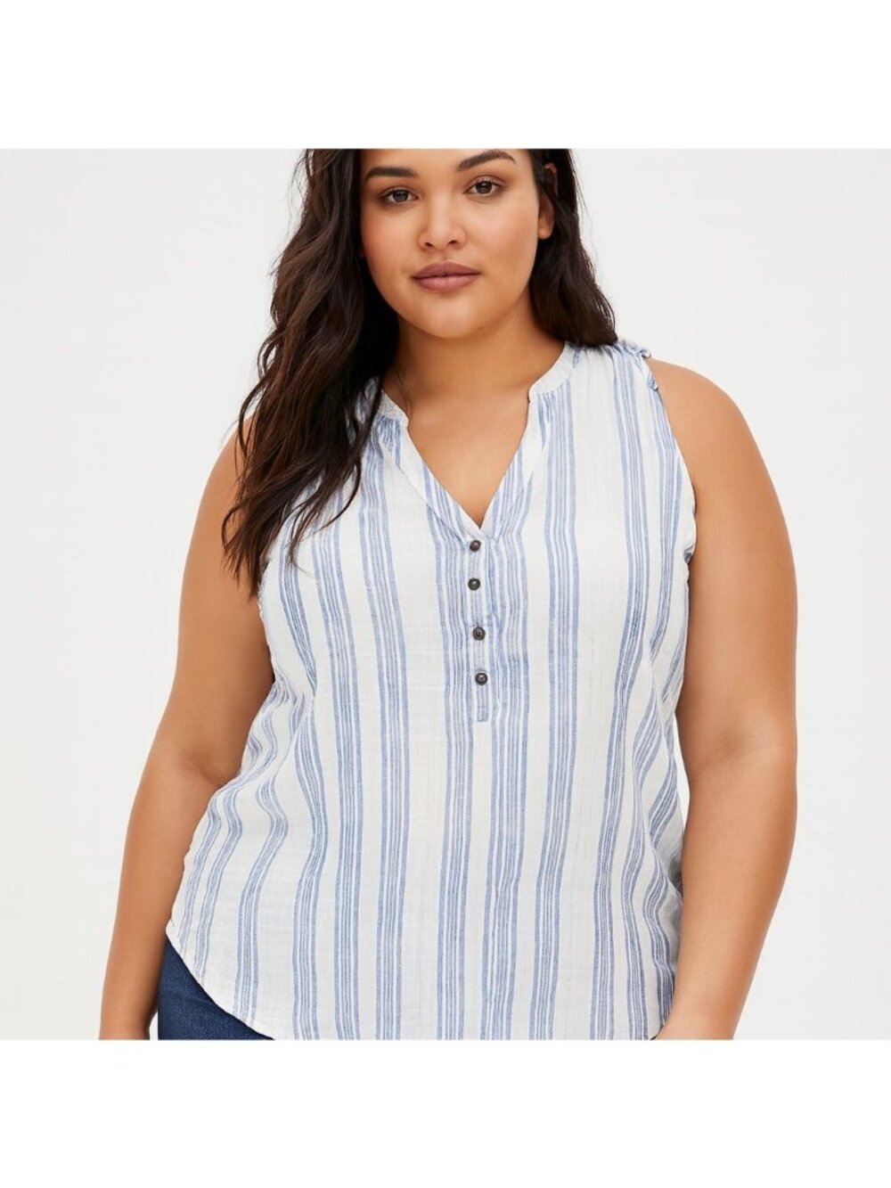 Torrid Womens Blue & White Stripe Herringbone Tank Split Neck Size 0 | L